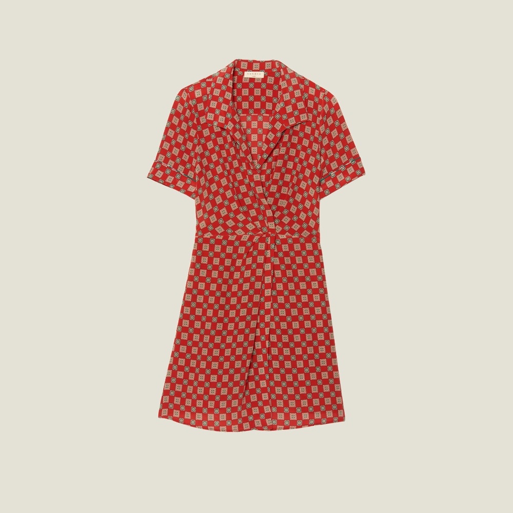 Sandro Red and Cream Checkered Mini Dress